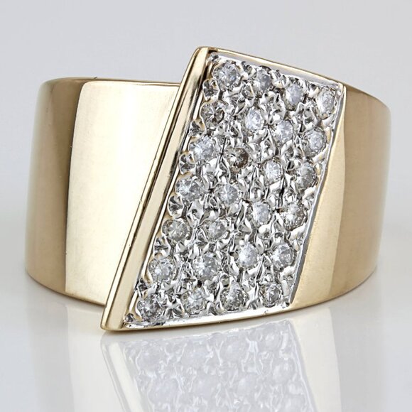 14K Yellow Gold Diamond Statement Ring Modernist Cocktail Anniversary Bold Gift - Picture 1 of 8